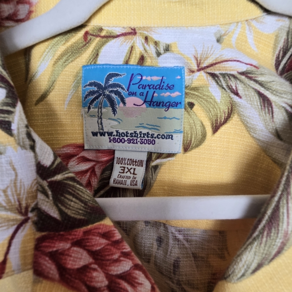 Paradise On A Hangar Yellow Tropical Floral Hawaiian Shirt - Picture 2 of 5